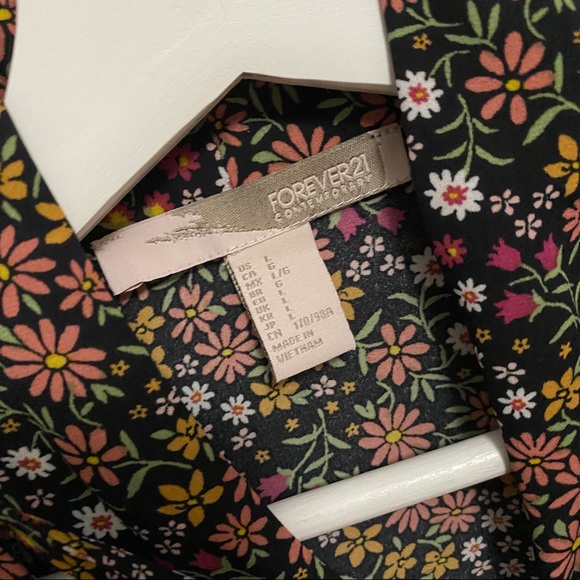 Forever 21 Floral Button Down Blouse with Tie - Picture 3 of 4